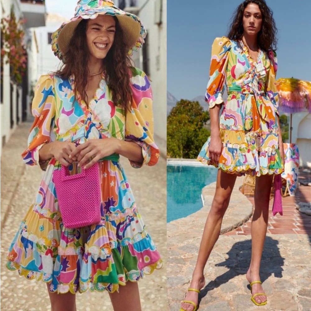 CELIAB Andromeda Ruffled Wrap Dress in Multi XS Mini
